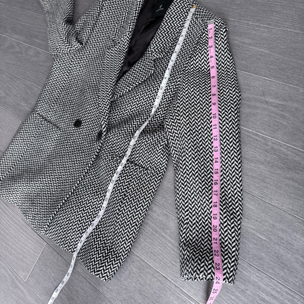 Anine Bing Fishbone Herringbone Blazer L Oversized Wool Blend Double Breasted - Picture 16 of 16